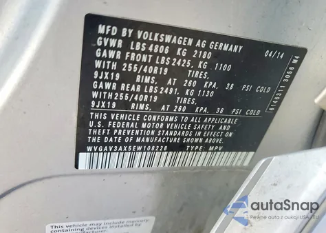 2014 Volkswagen Tiguan S from USA, damaged, VIN WVGAV3AX5EW108228